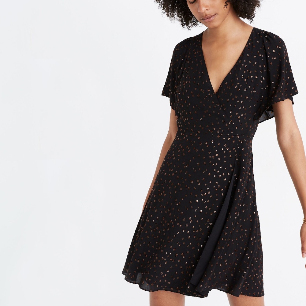 Madewell NWT Cape-Sleeve Mini Dress in Metallic Dots